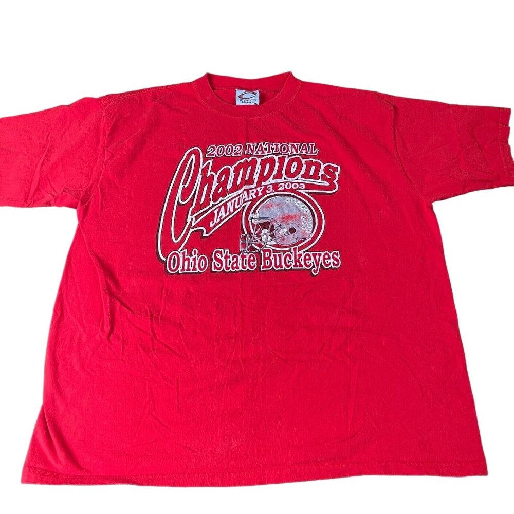 vtg Ohio State Buckeyes Football 2002 National Champions Red T-Shirt, Size 2XL